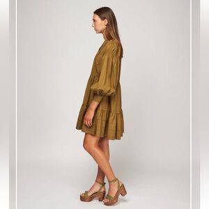 Ulla Johnson Willow Rosa Tiered Flare Dress Size 4 Olive Green